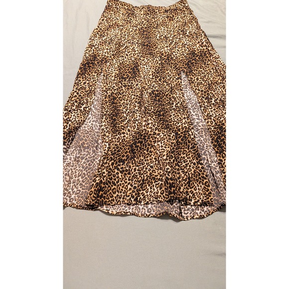 Topshop Petite Leopard Print Midi Skirt Brown Animal Slit High Waist US 4 26K06Q - Picture 2 of 8